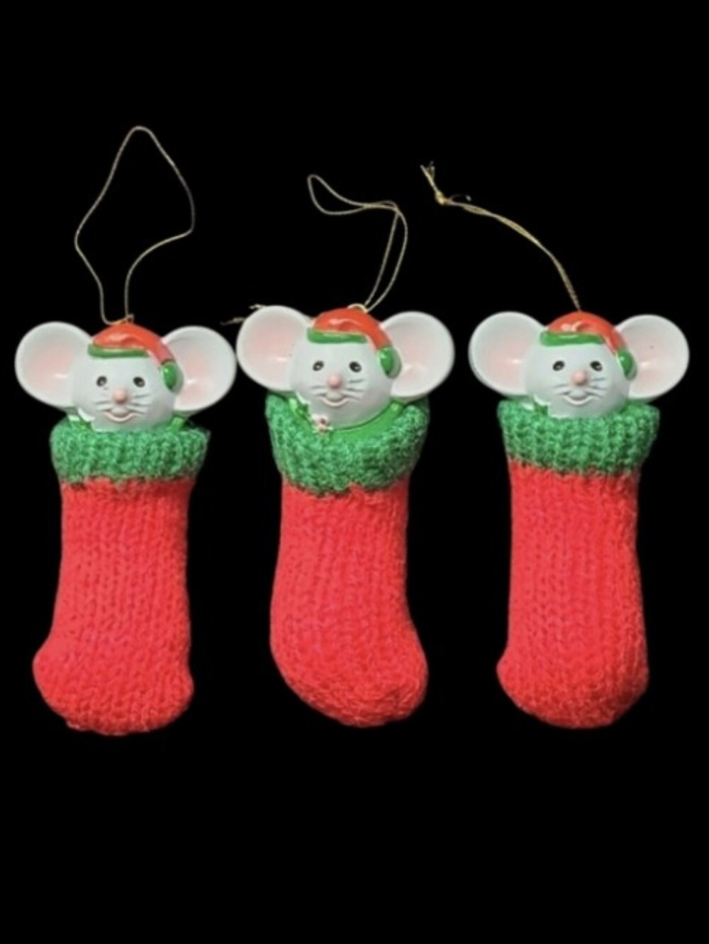 VTG 1970s Or 1980s Festive Christmas Mouse In A Stocking Ornaments